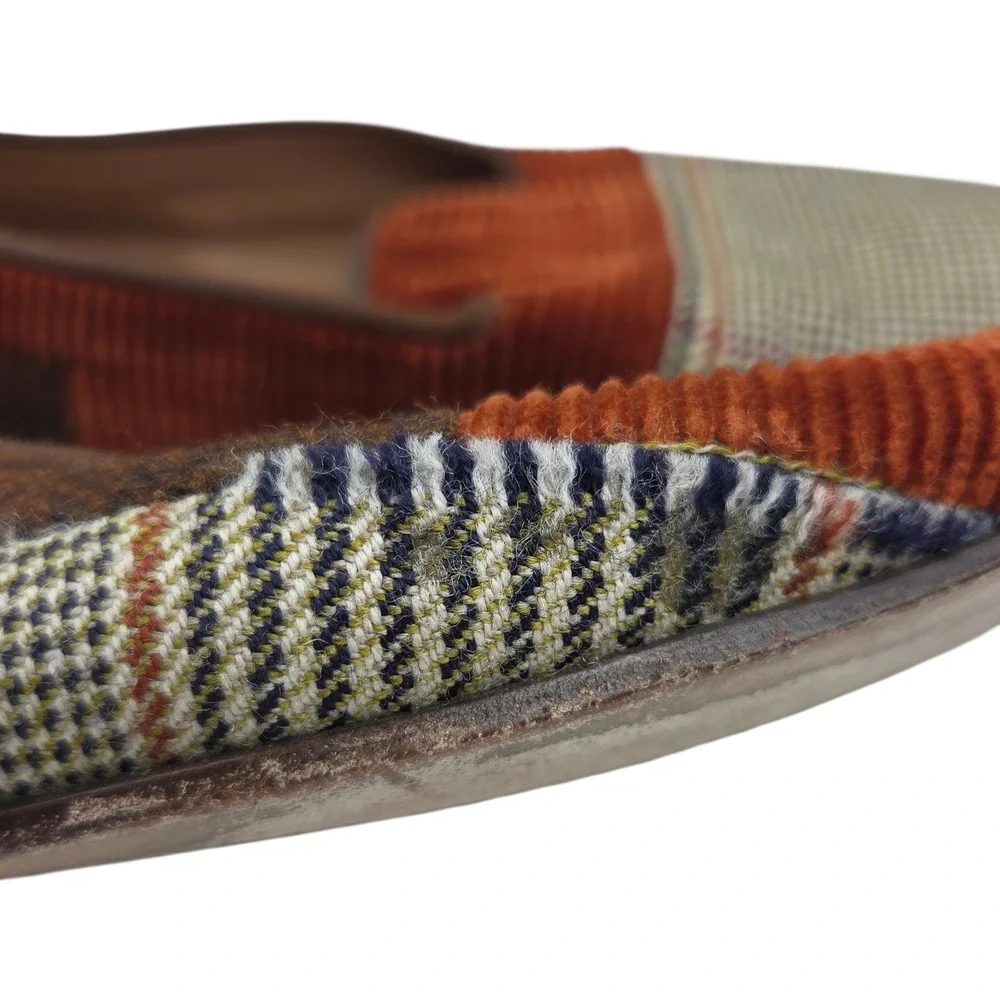 RARE Stubbs & Wootton Mismatched Patchwork Smoking Loafers 11 Brown Houndstooth